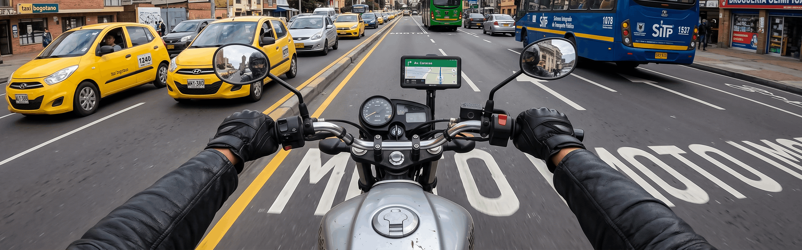 Conduciendo una moto en la vía