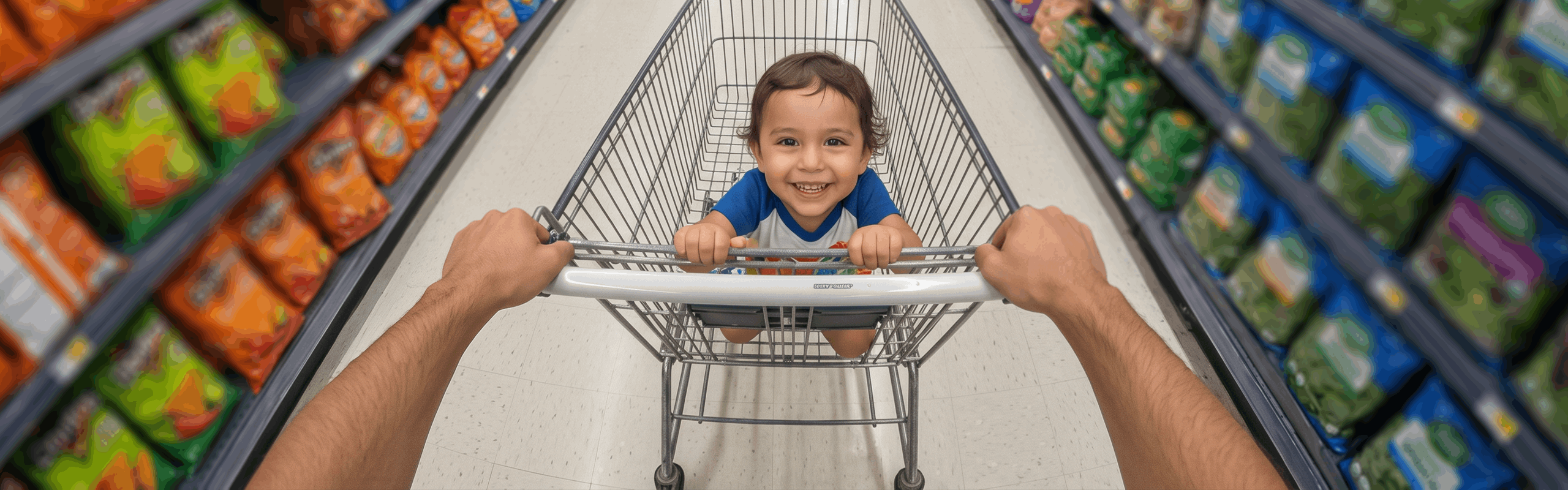 Empujando un carrito en el supermercado